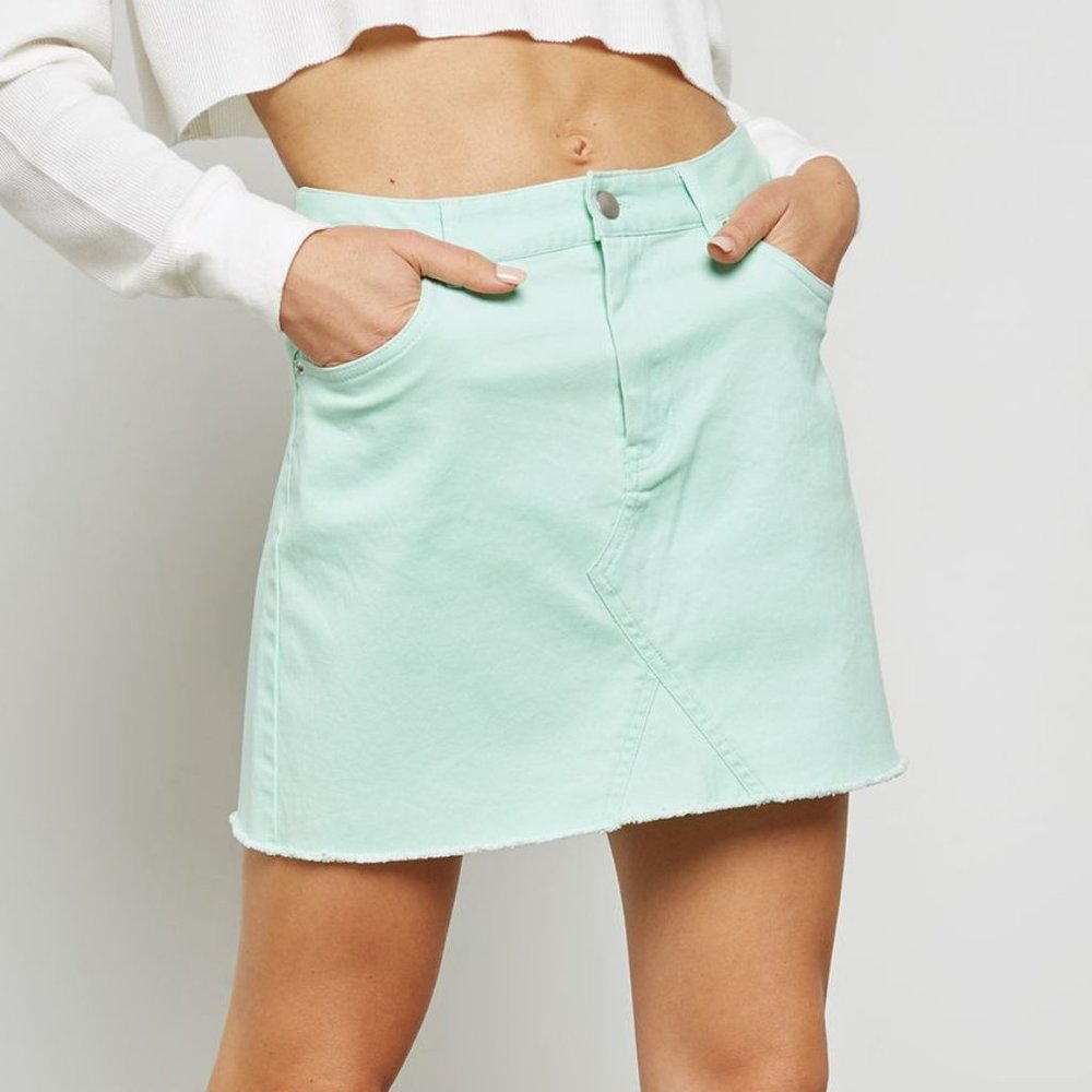 **3/$20** - Forever 21 Mint Raw Denim Mini Skirt